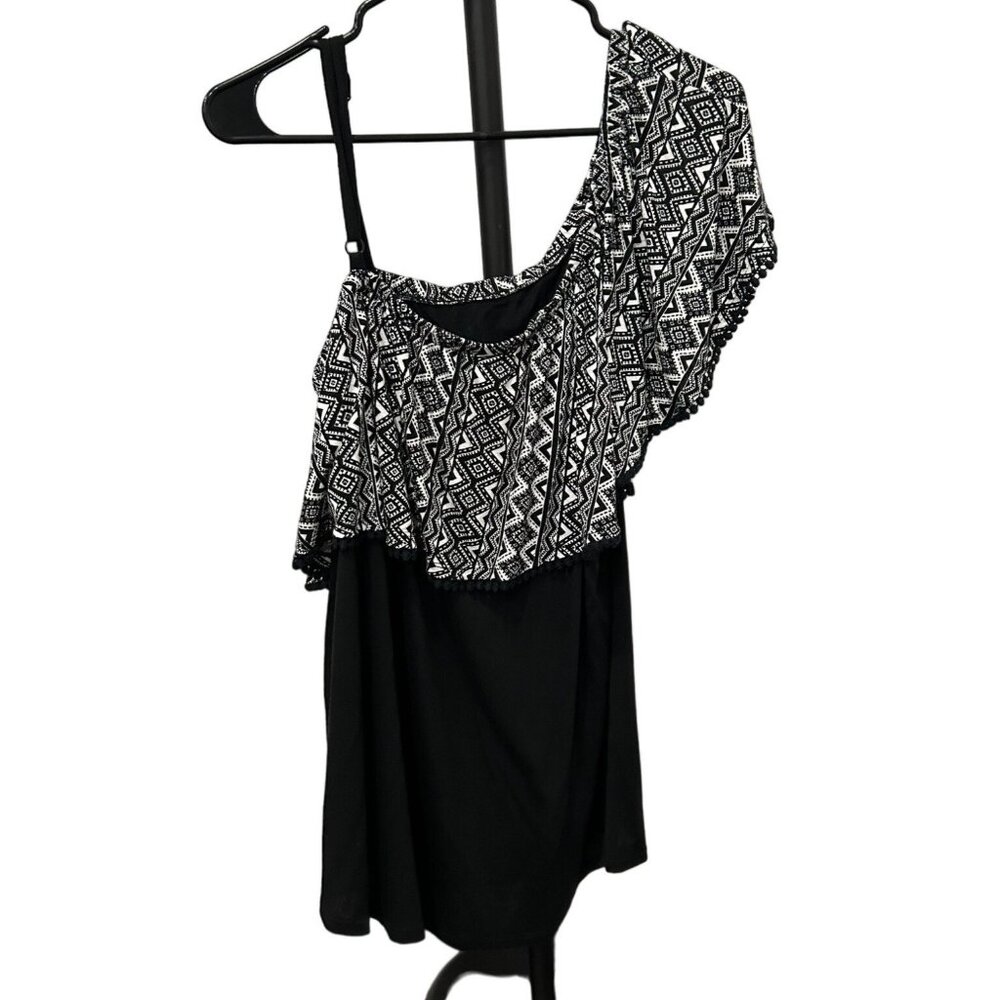 Time And Tru One-Shoulder Black White Ruffle Dress Sz XL